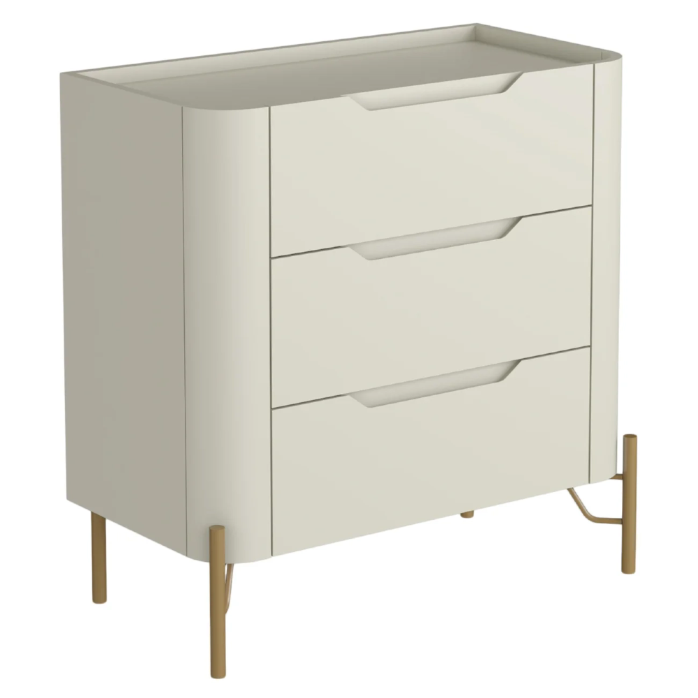 Mesa Cabeceira Quarto 68cm 3 Gavetas Blen Luna/Dourado I06 - Mpozenato
