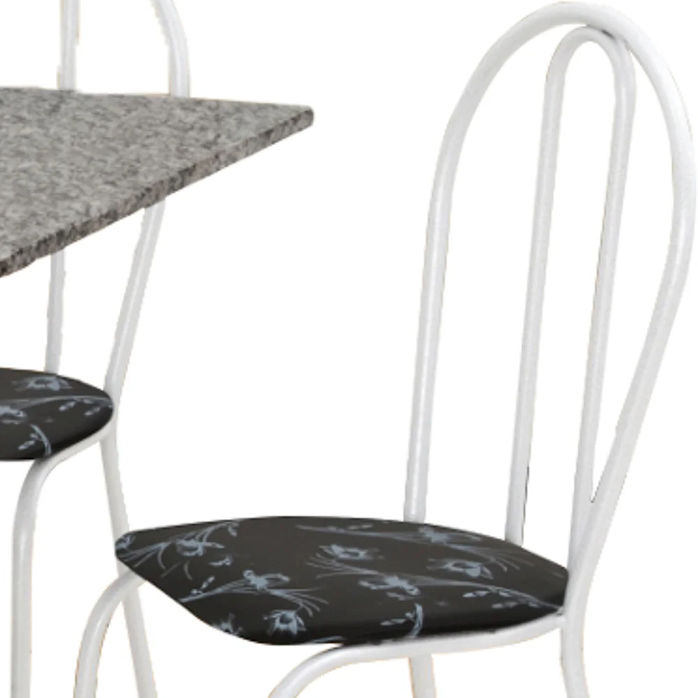 Jogo de Mesa e 04 Cadeiras Thais com Tampo Granito Branca/Assento Preto Floral - Artefamol