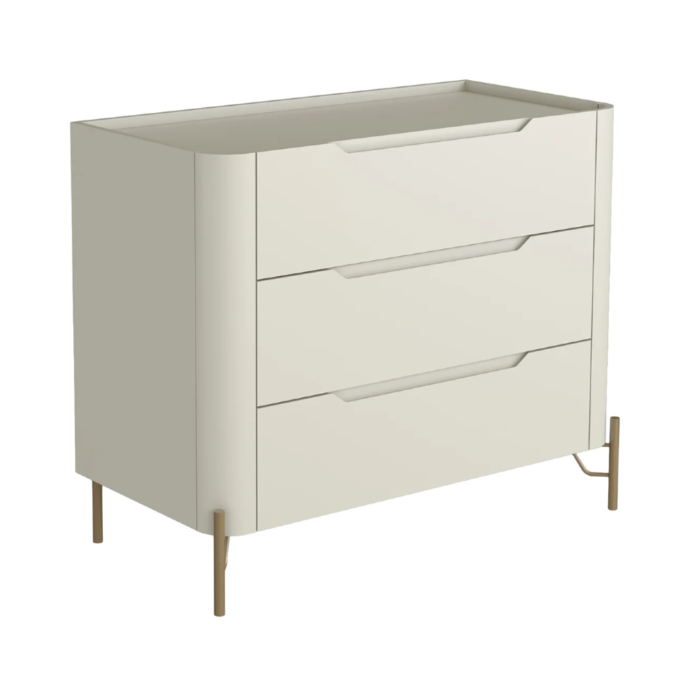 Cômoda Quarto 97cm Solteiro 3 Gavetas Becca Luna/Dourado I06 - Mpozenato