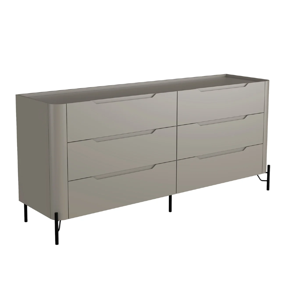 Cômoda Quarto 178cm Casal 6 Gavetas Blen Grigio/Preto I06 - Mpozenato