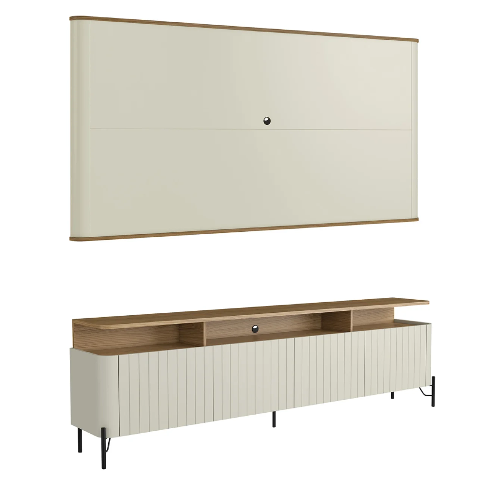 Painel TV 75 Pol e Rack Sala Porta Brise Blen Louro/Luna/Preto I06 - Mpozenato