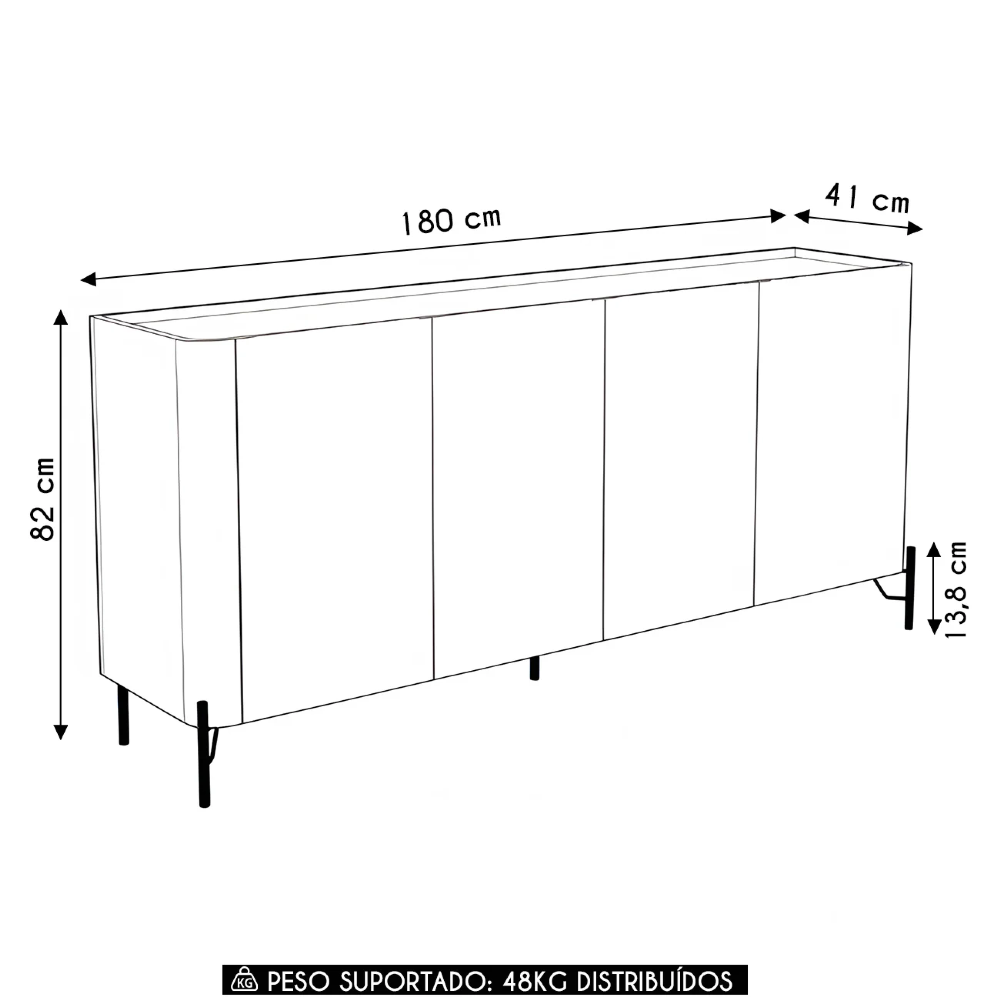 Buffet Aparador 180cm 4 Portas Lisas Blen Louro/Luna/Dourado I06 - Mpozenato