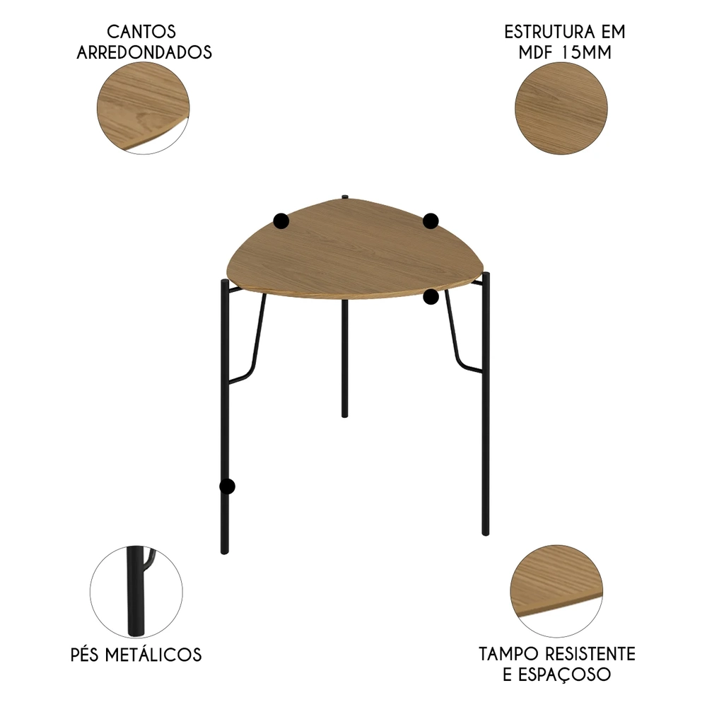 Mesa Lateral Para Sala Pés Metálicos Kit 2 Blen Louro/Preto I06 - Mpozenato