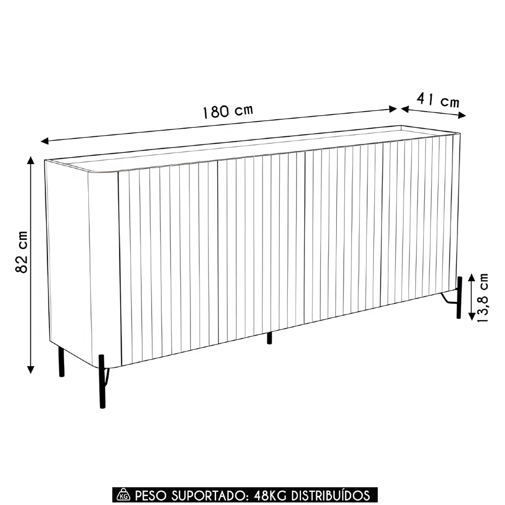Buffet Aparador 180cm 4 Portas Brise Blen Luna/Preto I06 - Mpozenato