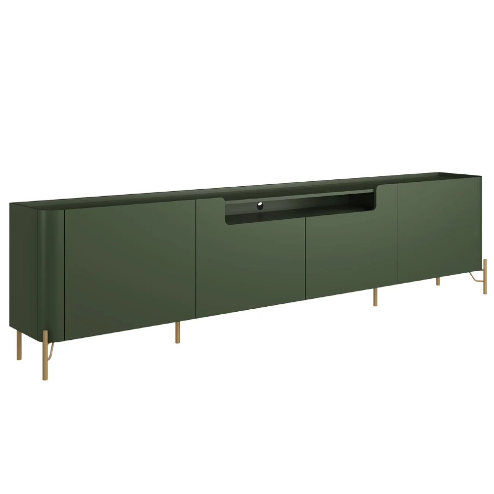 Rack TV 85 Pol 260cm 4 Portas Lisas Blen Musgo/Dourado I06 - Mpozenato