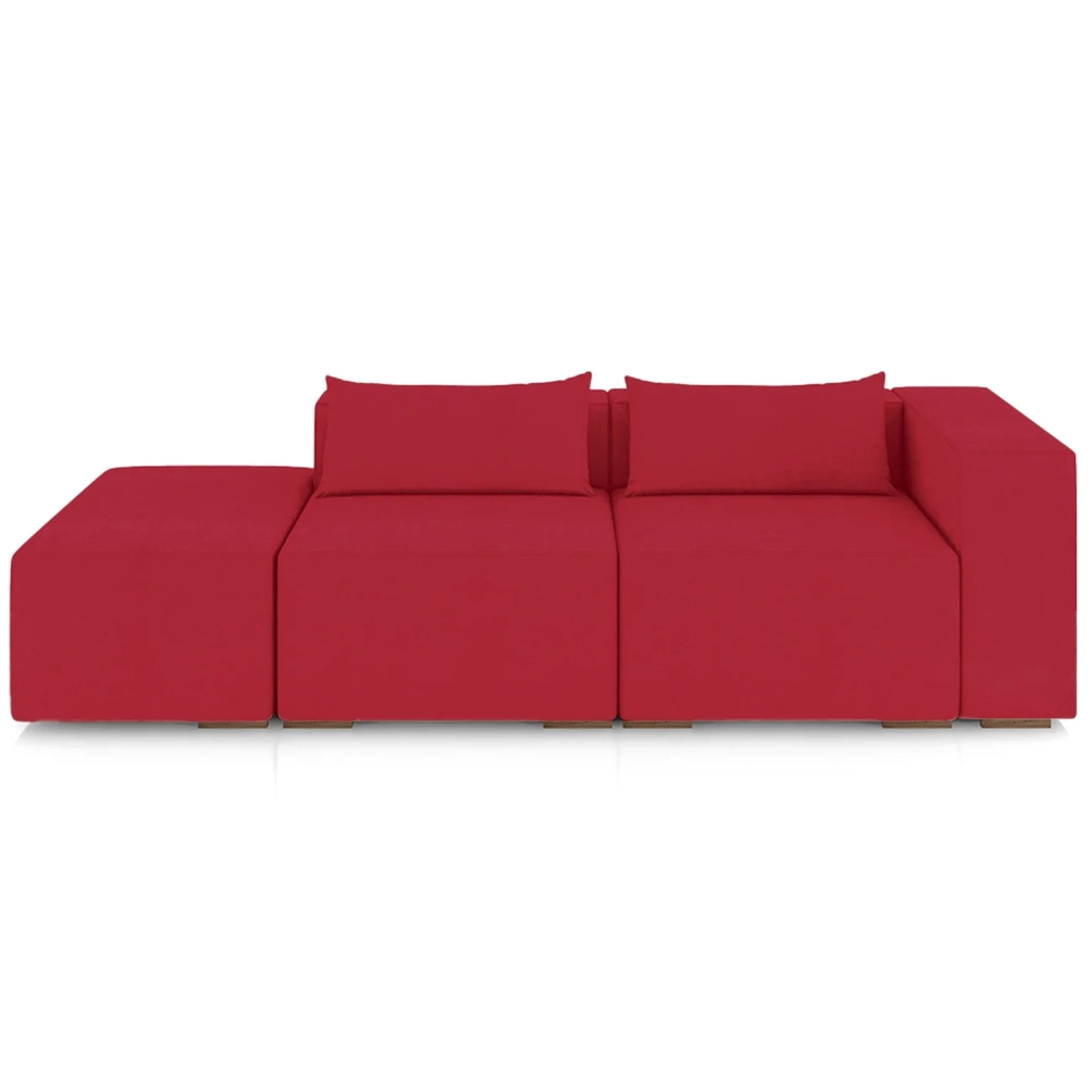 Sofá 5 Lugares 363cm Com Puff Esquerdo Fay Veludo Vermelho Z55 - Mpozenato