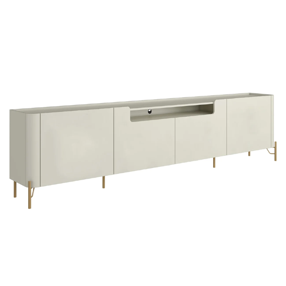 Rack TV 75 Pol 220cm 4 Portas Lisas Blen Luna/Dourado I06 - Mpozenato
