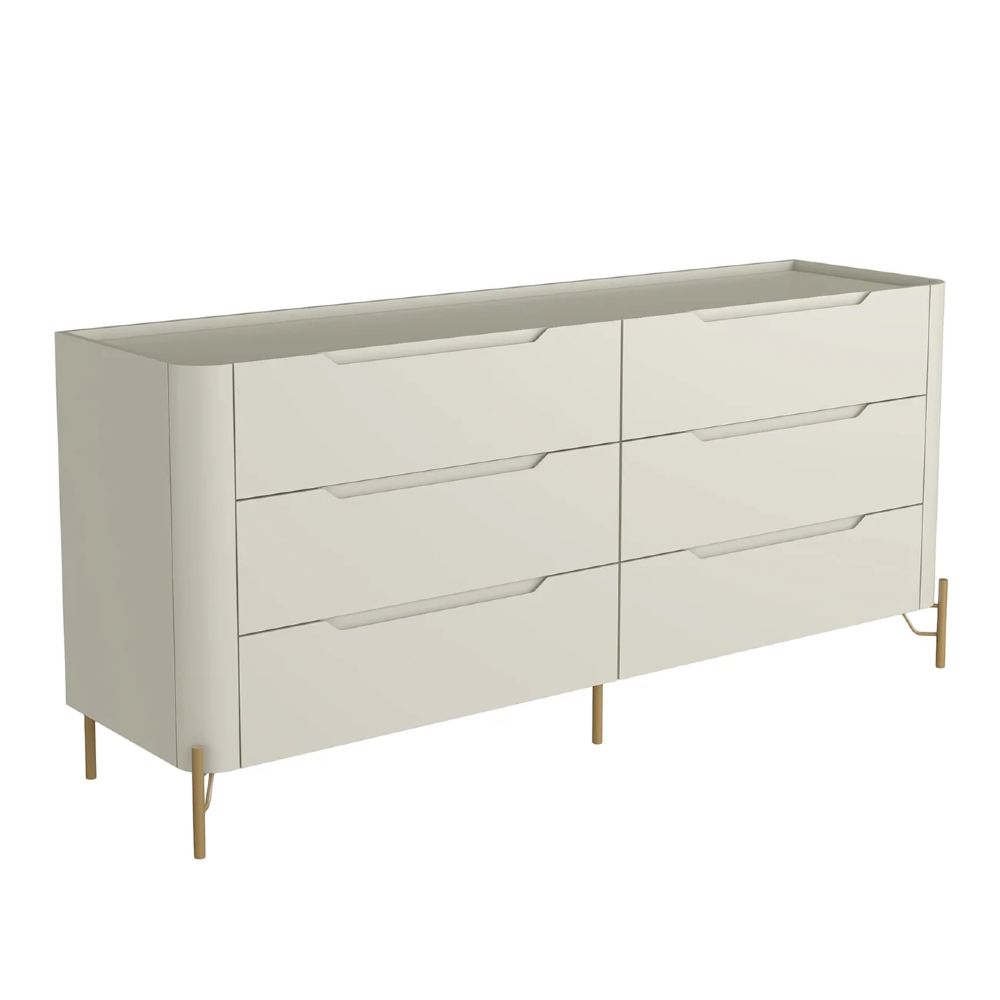 Cômoda Quarto 178cm Casal 6 Gavetas Blen Luna/Dourado I06 - Mpozenato