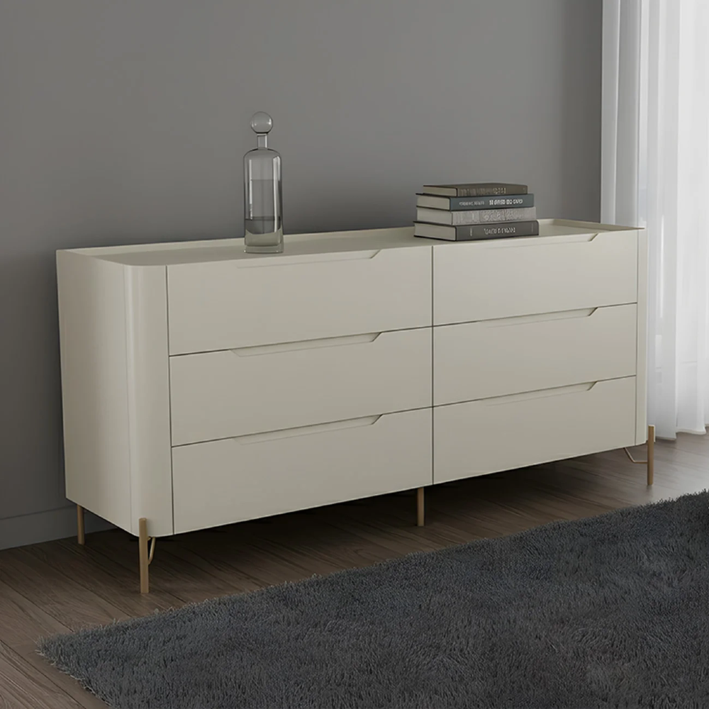 Cômoda Quarto 178cm Casal 6 Gavetas Blen Luna/Dourado I06 - Mpozenato