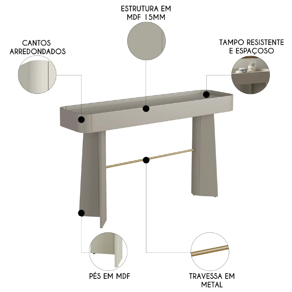 Aparador Sala de Estar Buffet 136cm Blen Grigio/Dourado I06 - Mpozenato