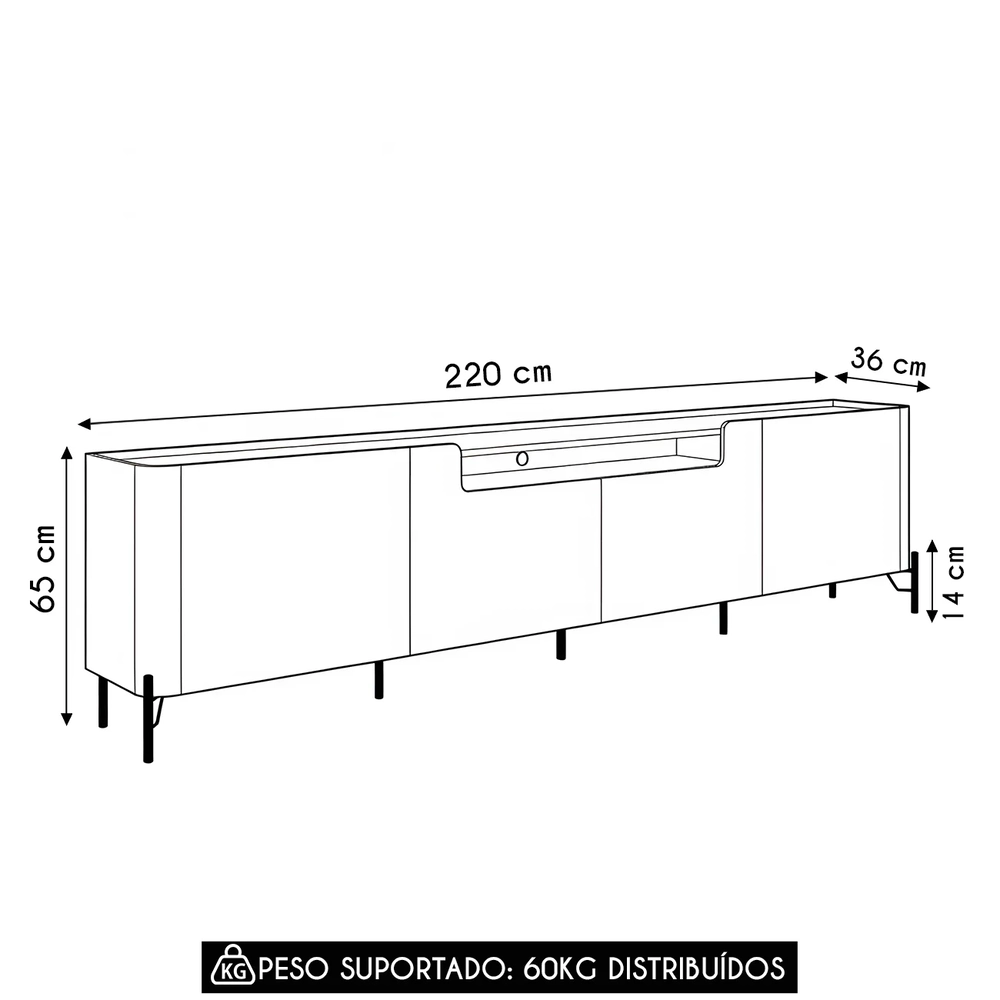 Rack TV 75 Pol 220cm 4 Portas Lisas Blen Musgo/Preto I06 - Mpozenato
