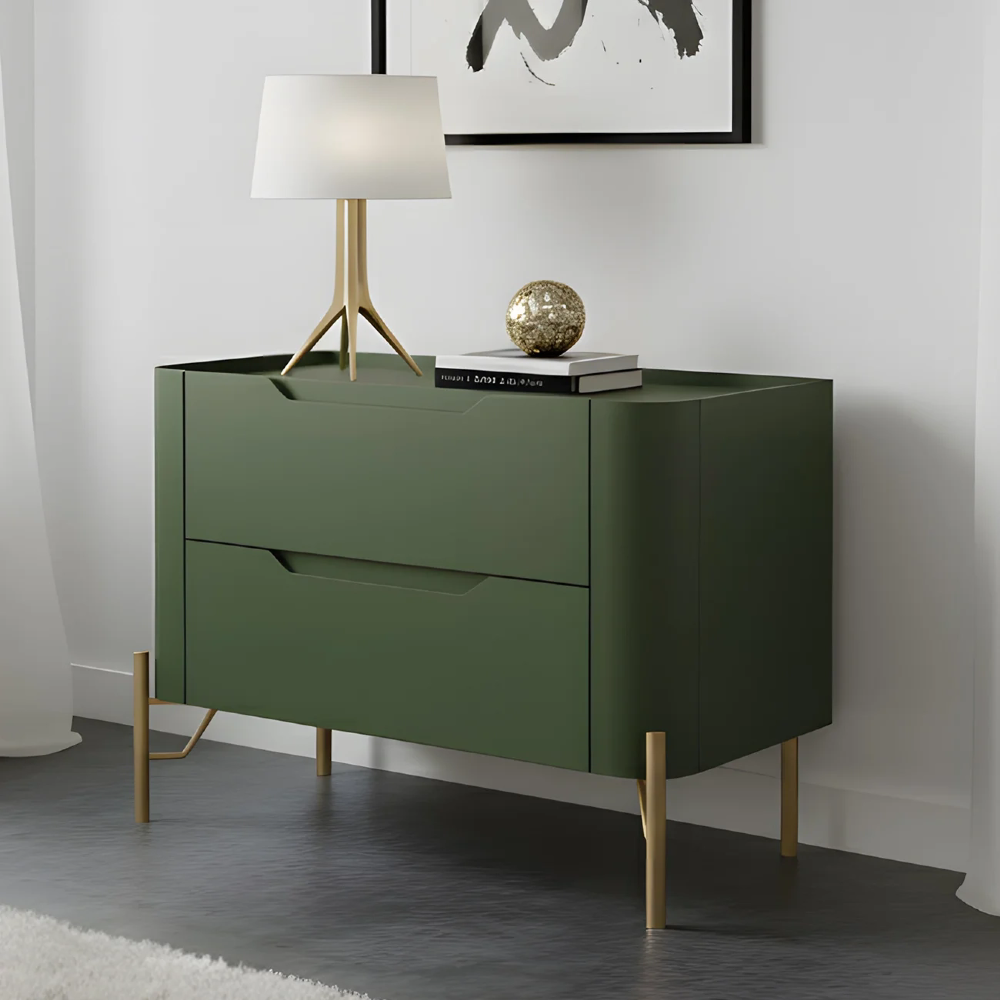 Mesa Cabeceira Para Quarto 68cm Kit 2 Becca Musgo/Dourado I06 - Mpozenato