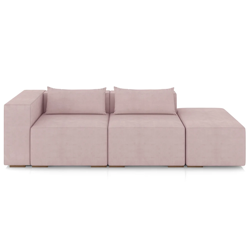 Sofá 4 Lugares 323cm Com Puff Direito Fay Veludo Rose Z55 - Mpozenato