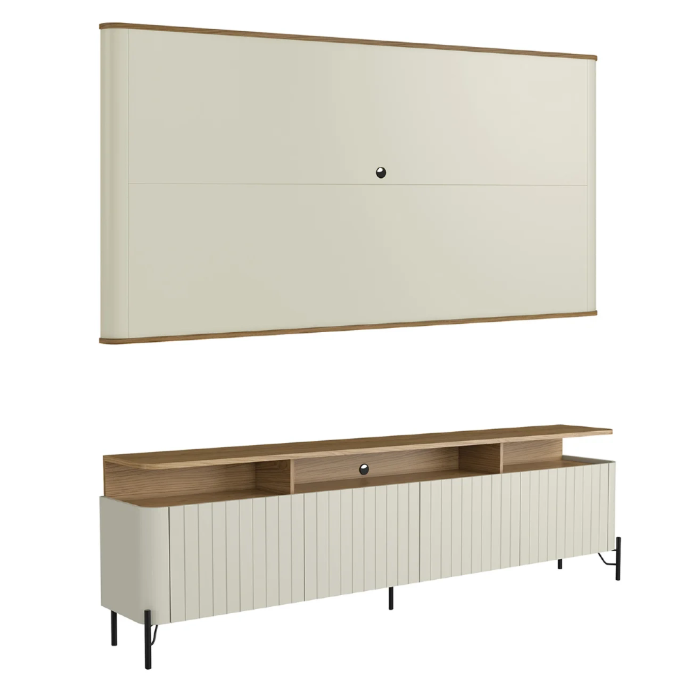 Painel TV 55 Pol e Rack Sala Porta Brise Blen Louro/Luna/Preto I06 - Mpozenato