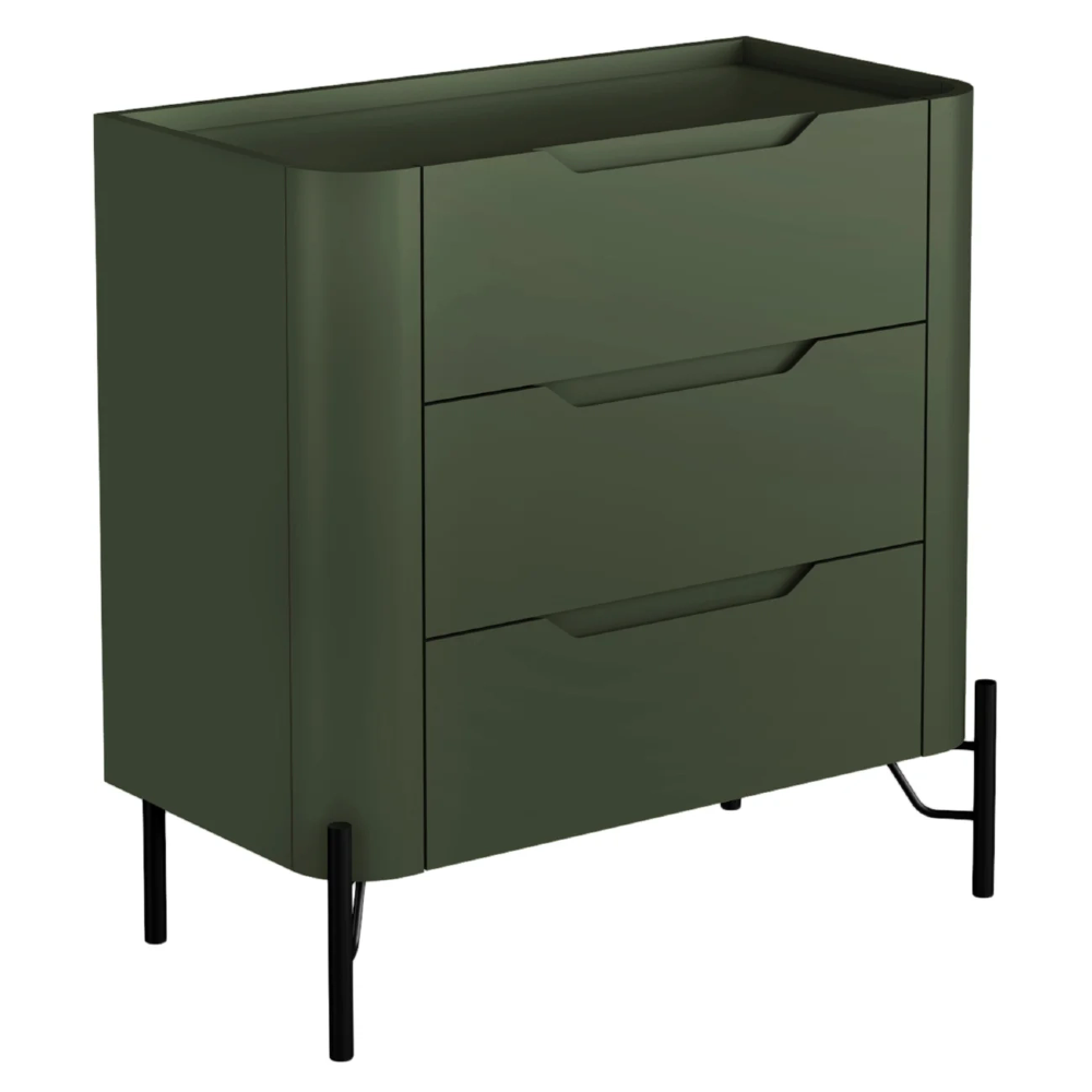 Mesa Cabeceira Quarto 68cm 3 Gavetas Blen Musgo/Preto I06 - Mpozenato
