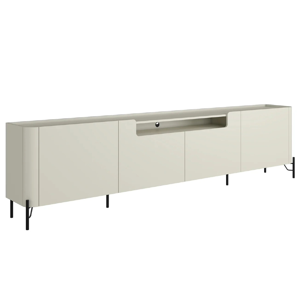 Rack TV 85 Pol 260cm 4 Portas Lisas Blen Luna/Preto I06 - Mpozenato