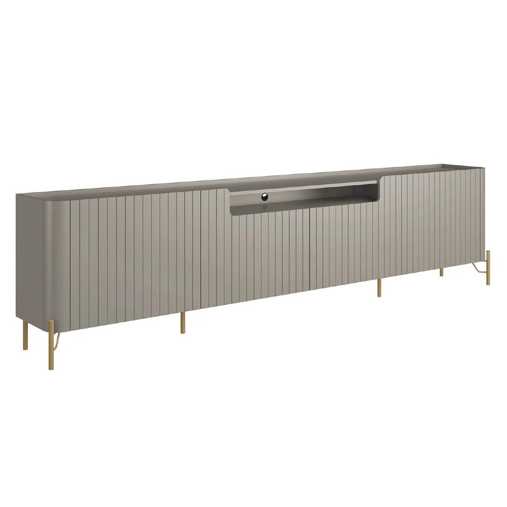 Rack TV 85 Pol 260cm 4 Portas Brise Blen Grigio/Dourado I06 - Mpozenato