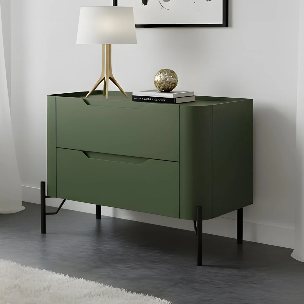 Mesa Cabeceira Para Quarto 68cm Kit 2 Becca Musgo/Preto I06 - Mpozenato