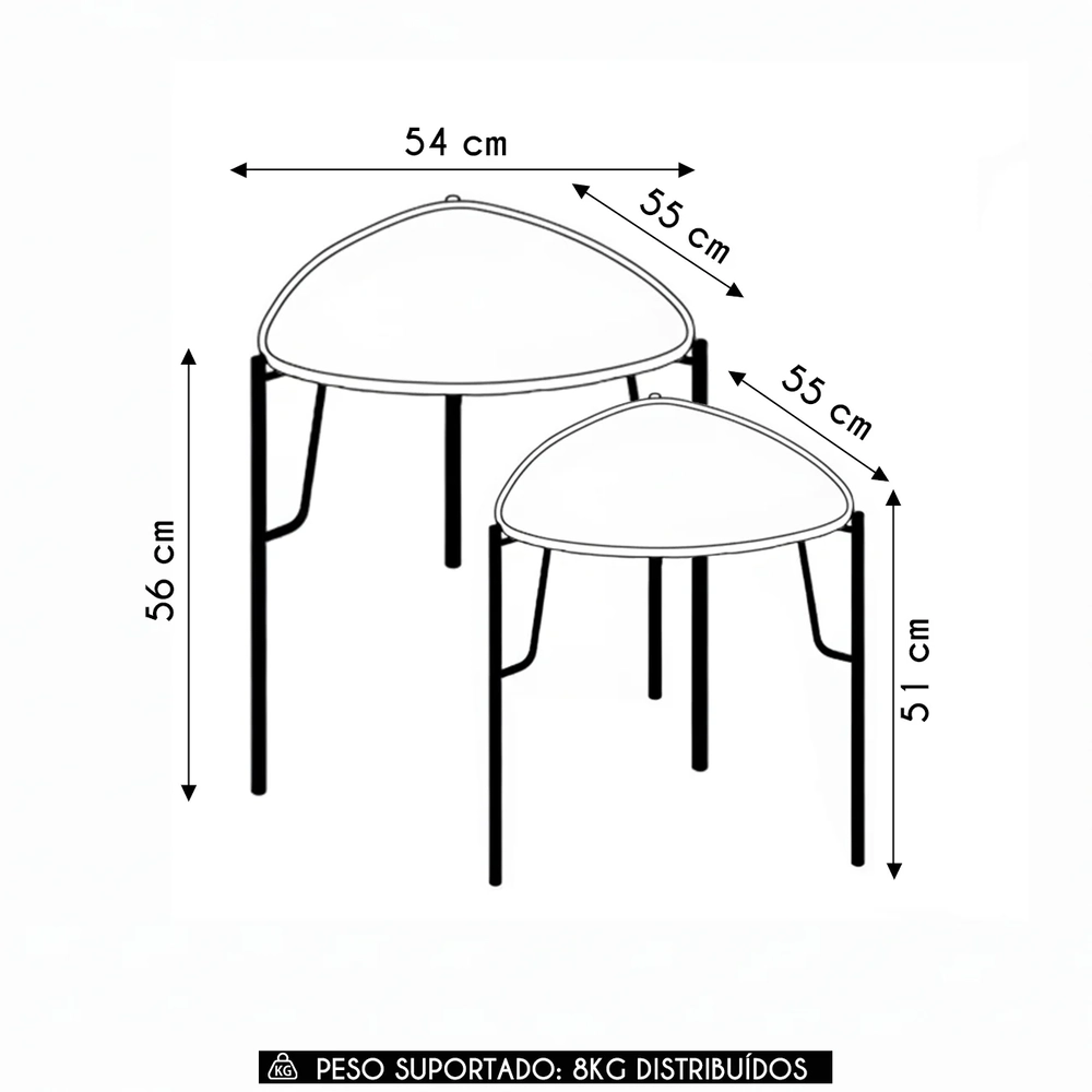 Mesa Lateral Para Sala Pés Metálicos Kit 2 Blen Grigio/Preto I06 - Mpozenato