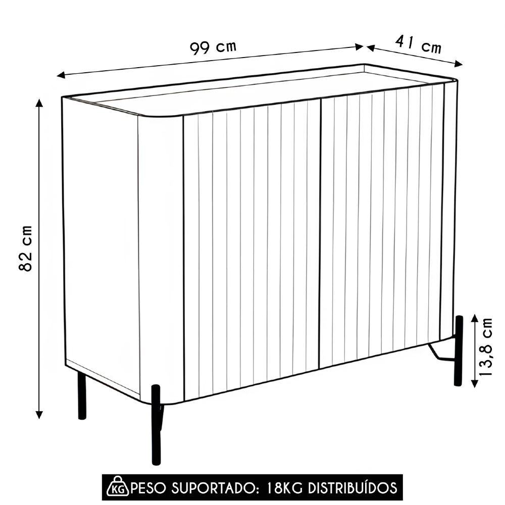 Buffet Aparador 99cm 2 Portas Brise Blen Grigio/Dourado I06 - Mpozenato