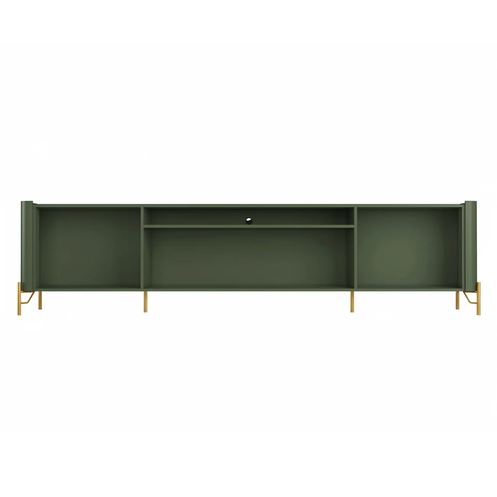 Rack TV 75 Pol 220cm 4 Portas Lisas Blen Musgo/Dourado I06 - Mpozenato
