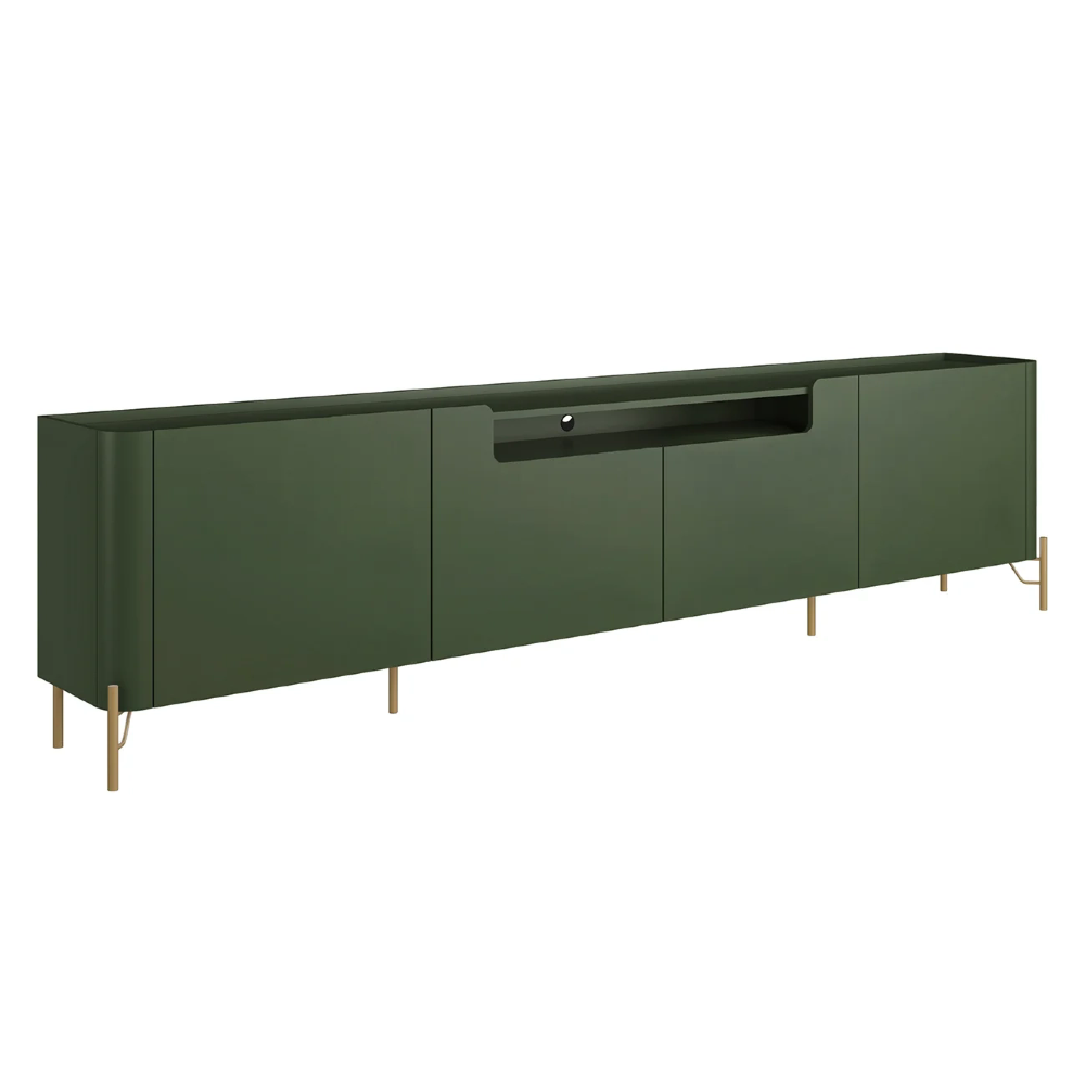 Rack TV 75 Pol 220cm 4 Portas Lisas Blen Musgo/Dourado I06 - Mpozenato