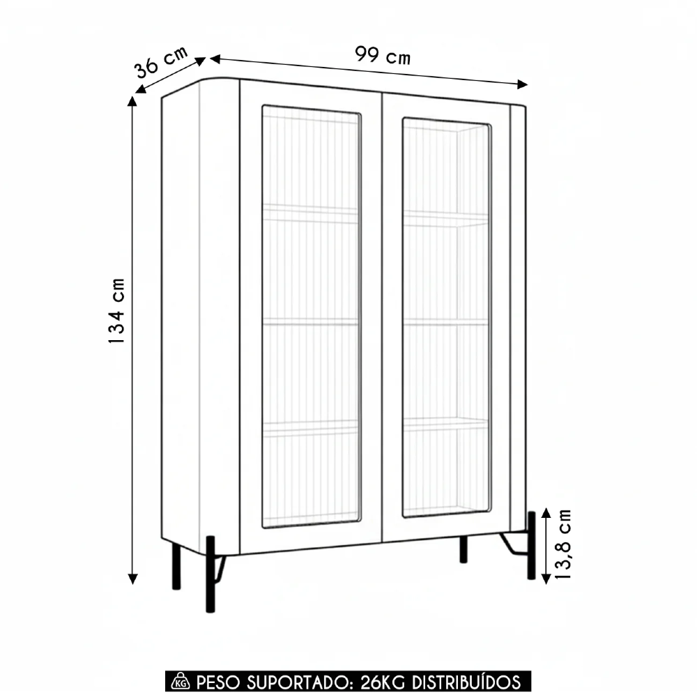 Armário de Cozinha Cristaleira 99cm Blen Louro/Luna/Dourado I06 - Mpozenato