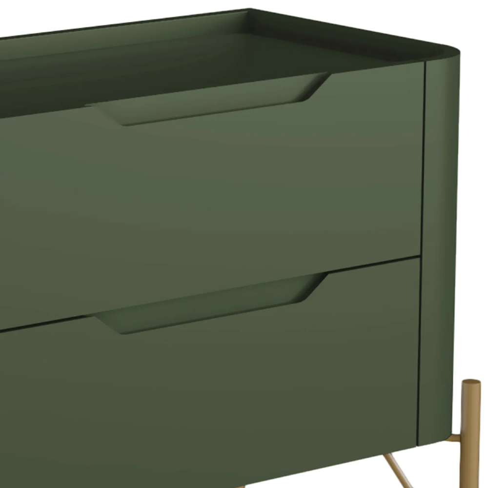 Mesa Cabeceira Quarto 68cm 2 Gavetas Becca Musgo/Dourado I06 - Mpozenato