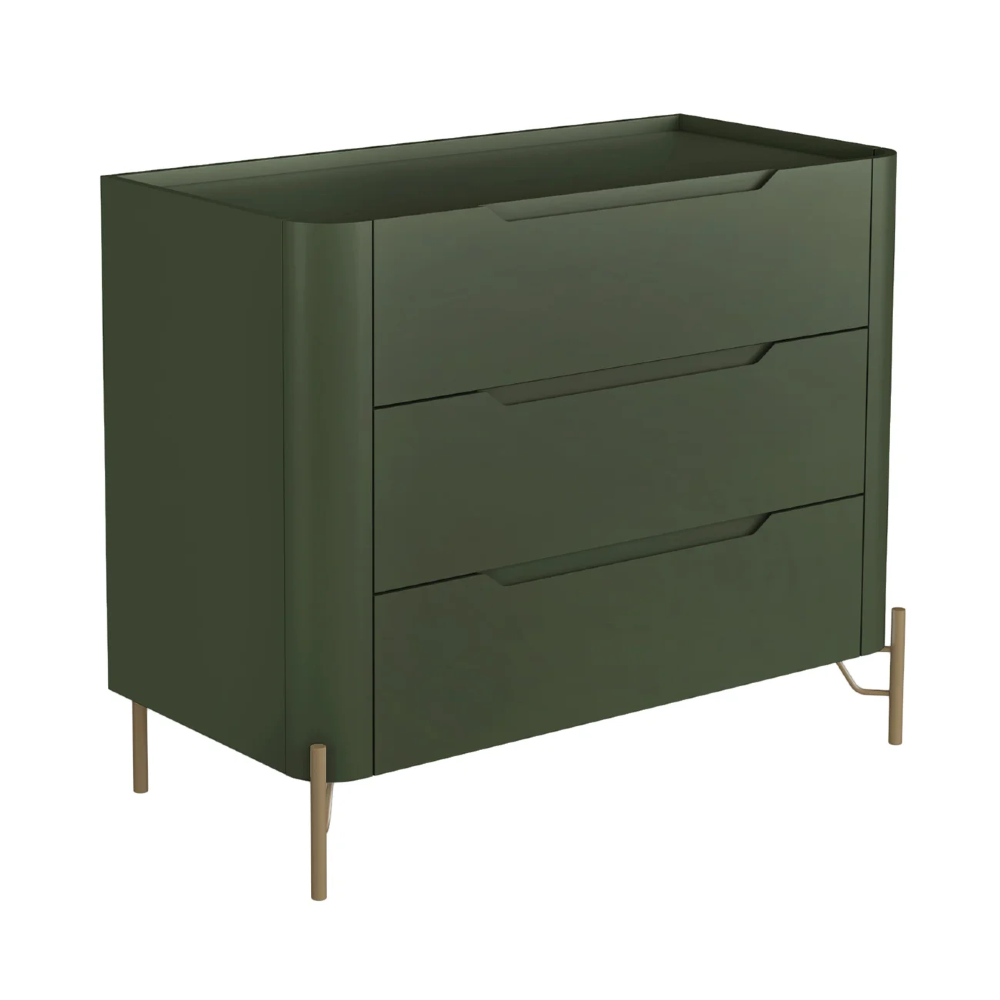 Cômoda Quarto 97cm Solteiro 3 Gavetas Becca Musgo/Dourado I06 - Mpozenato