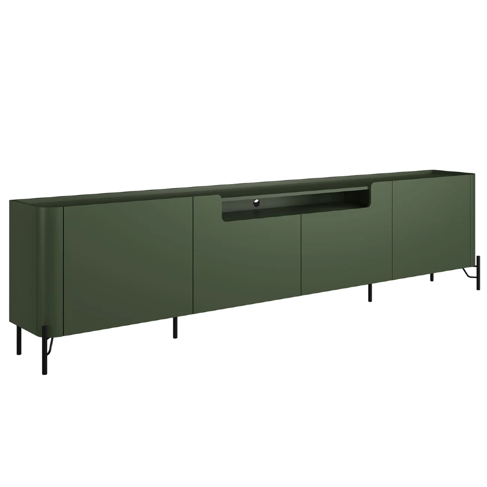 Rack TV 85 Pol 260cm 4 Portas Lisas Blen Musgo/Preto I06 - Mpozenato