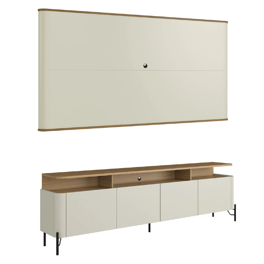 Painel TV 55 Pol e Rack Sala Porta Lisa Blen Louro/Luna/Preto I06 - Mpozenato