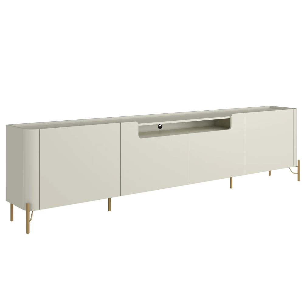 Rack TV 85 Pol 260cm 4 Portas Lisas Blen Luna/Dourado I06 - Mpozenato