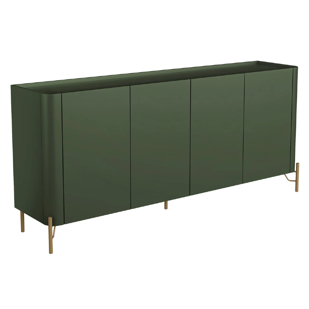 Buffet Aparador 180cm 4 Portas Lisas Blen Musgo/Dourado I06 - Mpozenato