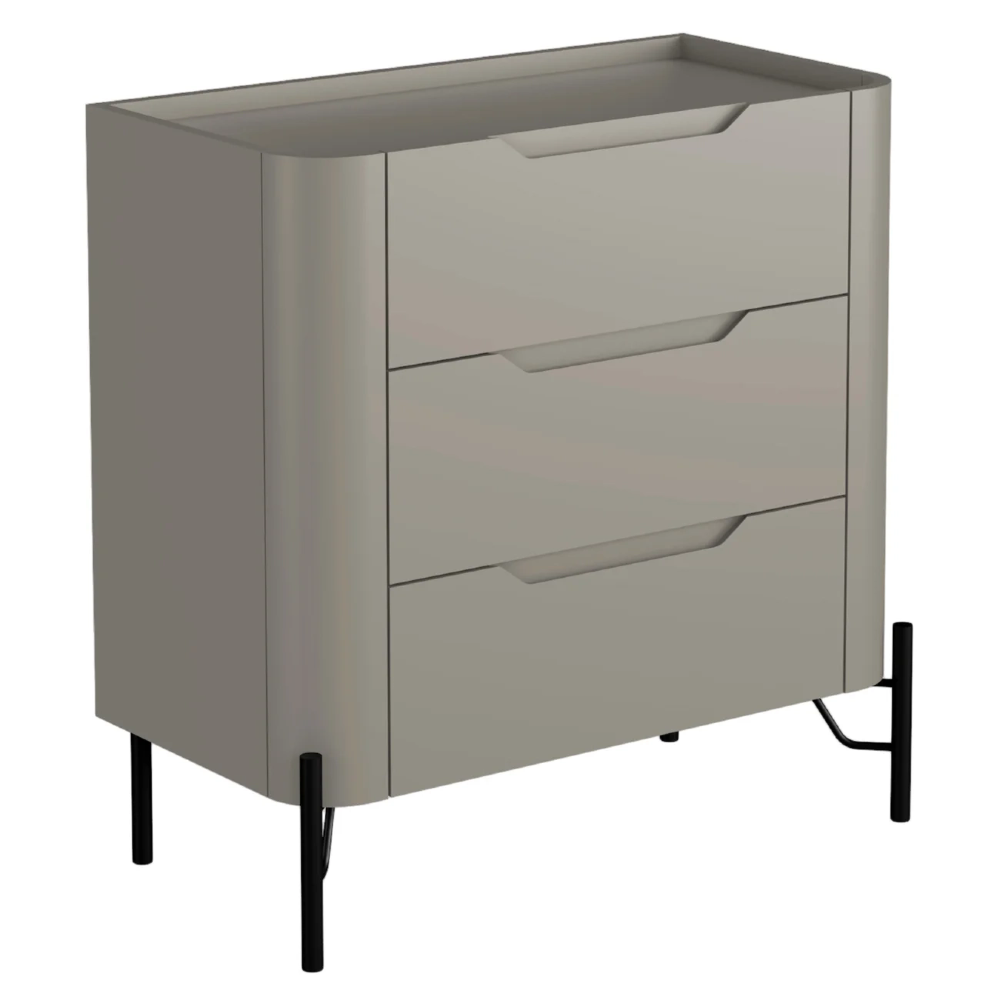 Mesa Cabeceira Quarto 68cm 3 Gavetas Blen Grigio/Preto I06 - Mpozenato