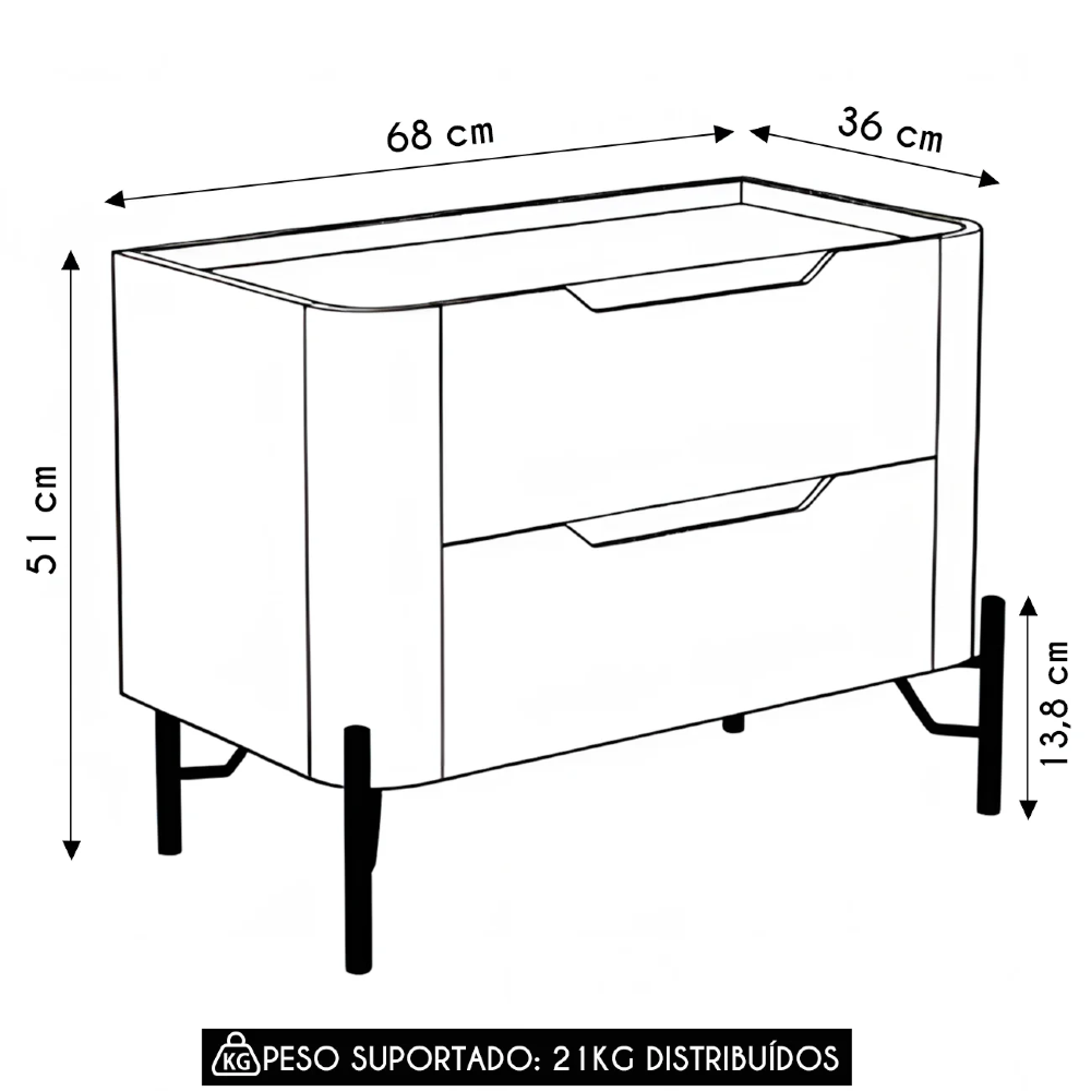 Mesa Cabeceira Para Quarto 68cm Kit 2 Becca Grigio/Preto I06 - Mpozenato