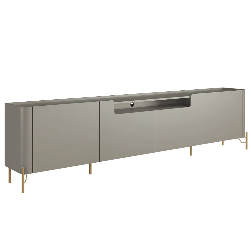 Rack TV 85 Pol 260cm 4 Portas Lisas Blen Grigio/Dourado I06 - Mpozenato