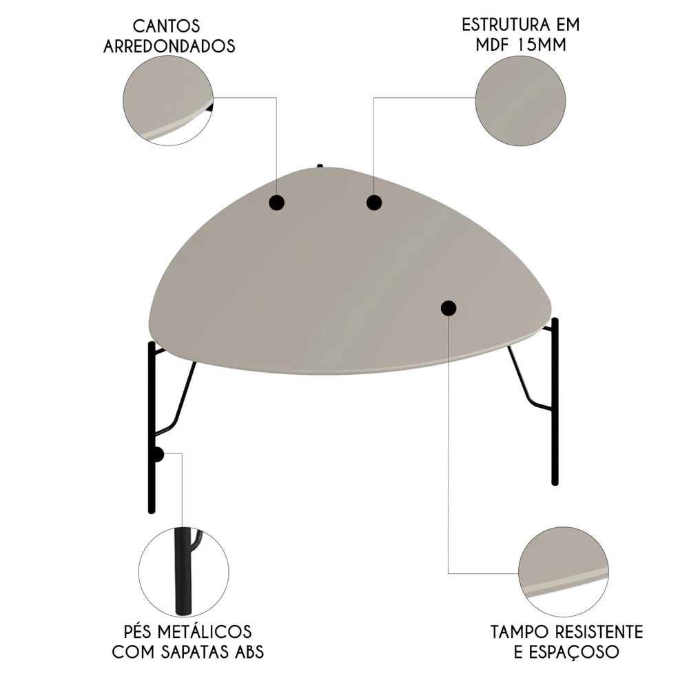 Mesa de Centro Alta Para Sala Pés Metálicos Blen Grigio/Preto I06 - Mpozenato