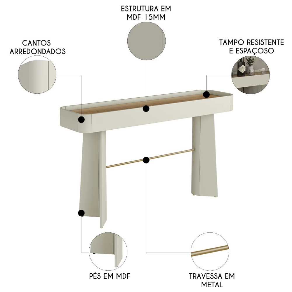 Aparador Sala de Estar Buffet 136cm Blen Louro/Luna/Dourado I06 - Mpozenato