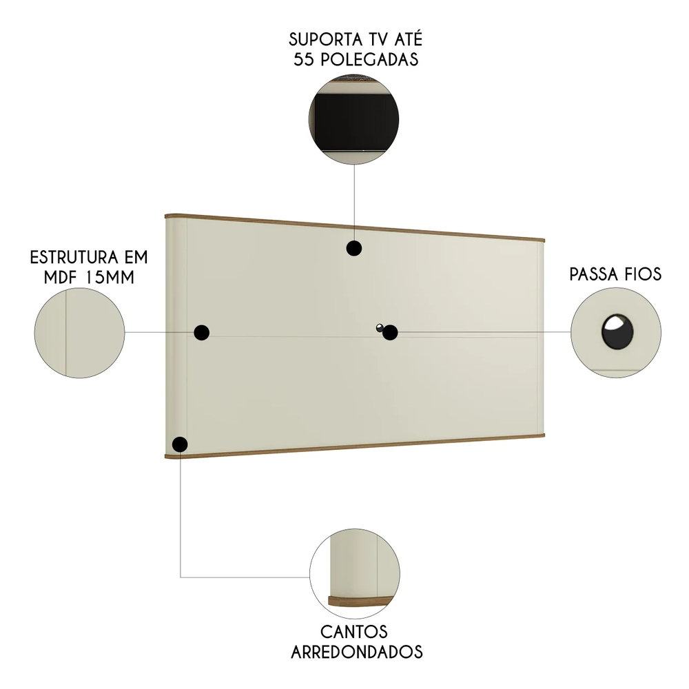 Painel Para TV 55 Pol 177cm Suspenso Blen Louro/Luna I06 - Mpozenato