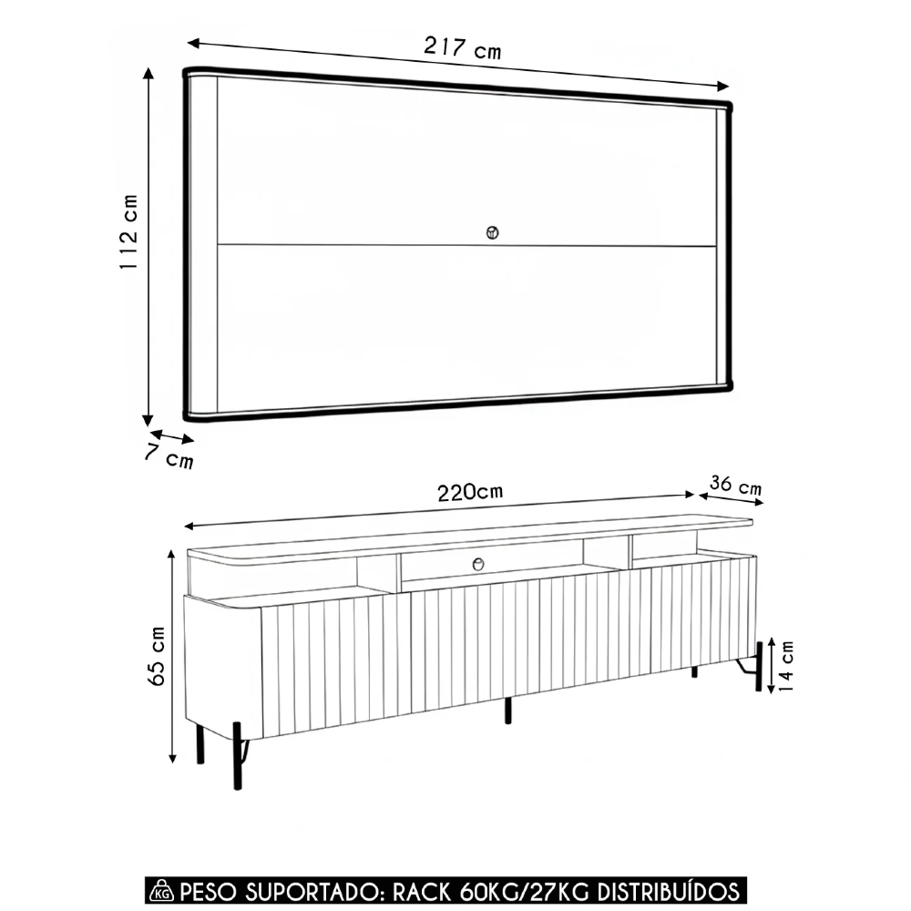 Painel TV 75 Pol e Rack Sala Porta Brise Blen Louro/Luna/Dourado I06 - Mpozenato