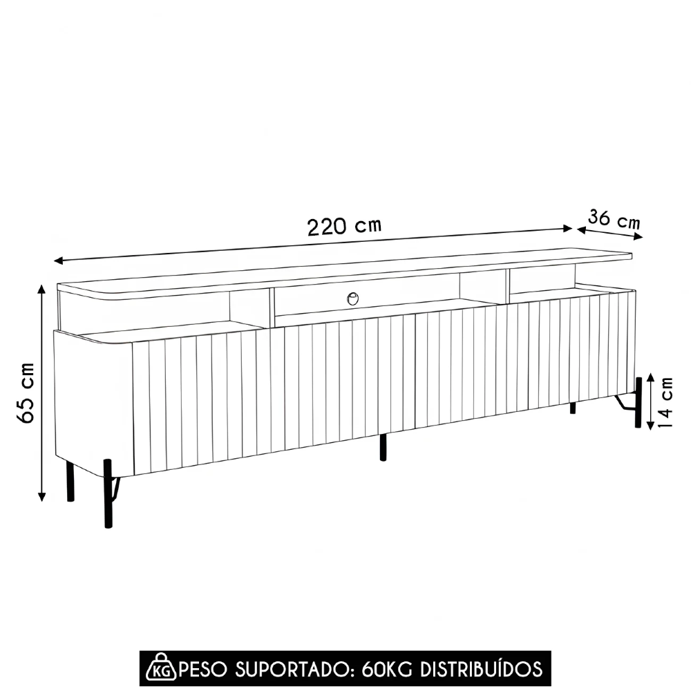 Rack TV 75 Pol 220cm Portas Brise Blen Louro/Luna/Dourado I06 - Mpozenato