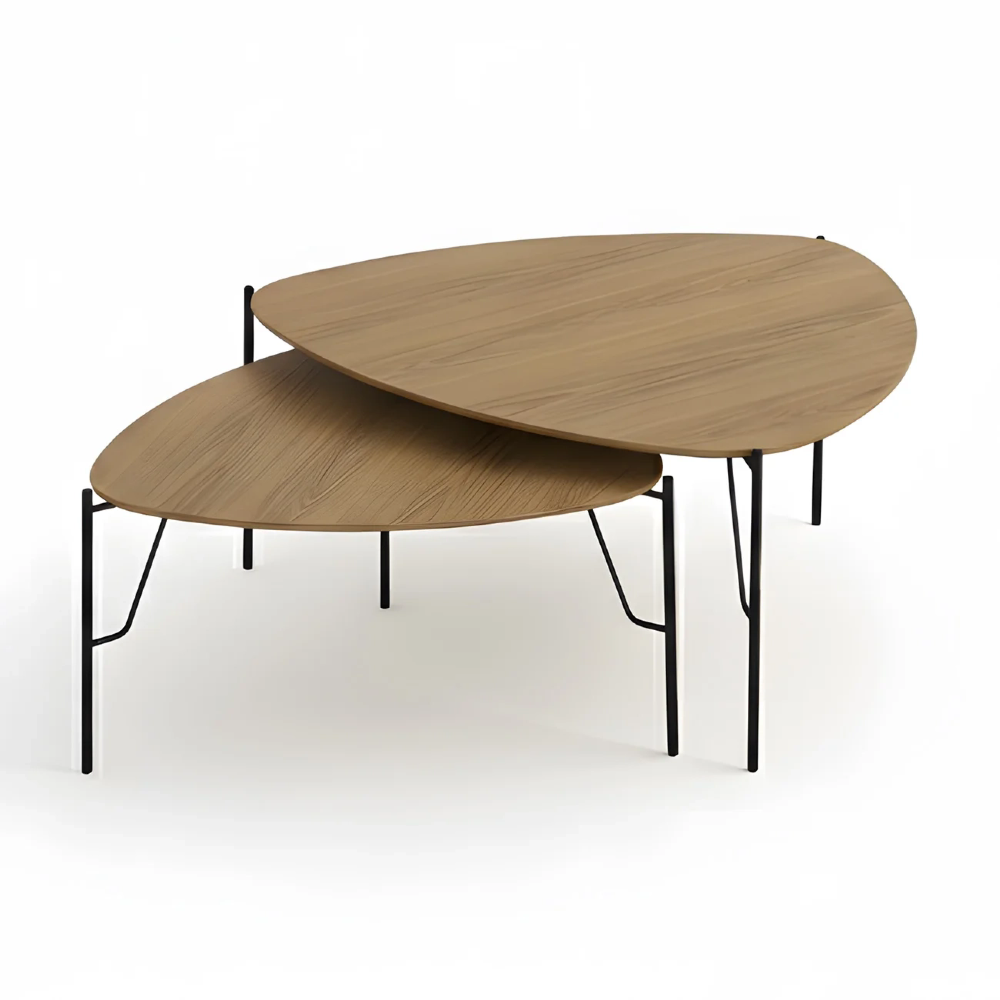 Mesa de Centro Para Sala Pés Metálicos Kit 2 Blen Louro/Preto I06 - Mpozenato