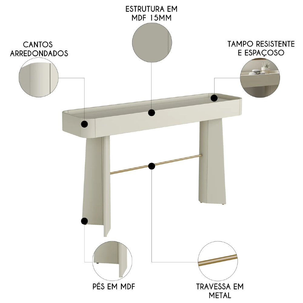 Aparador Sala de Estar Buffet 136cm Blen Luna/Dourado I06 - Mpozenato