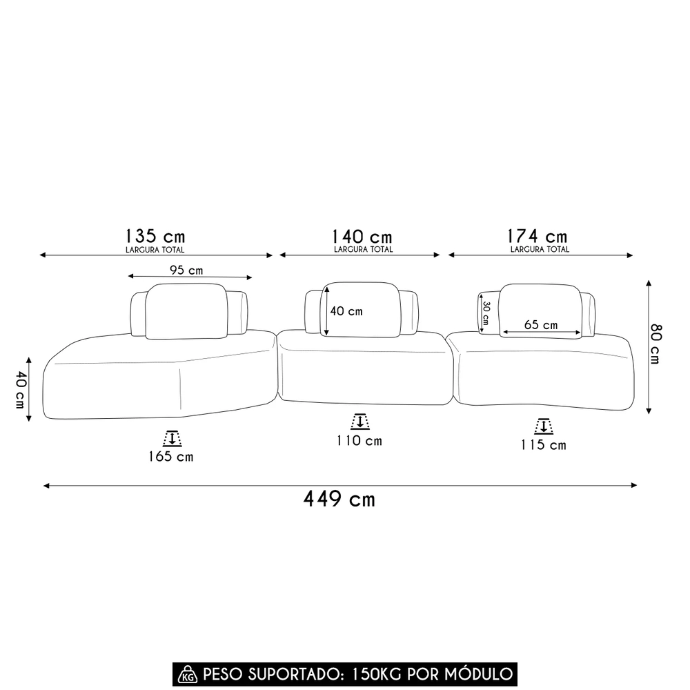 Sofá Ilha Com Chaise 449cm Living Moby Boucle Creme Z08 - Mpozenato