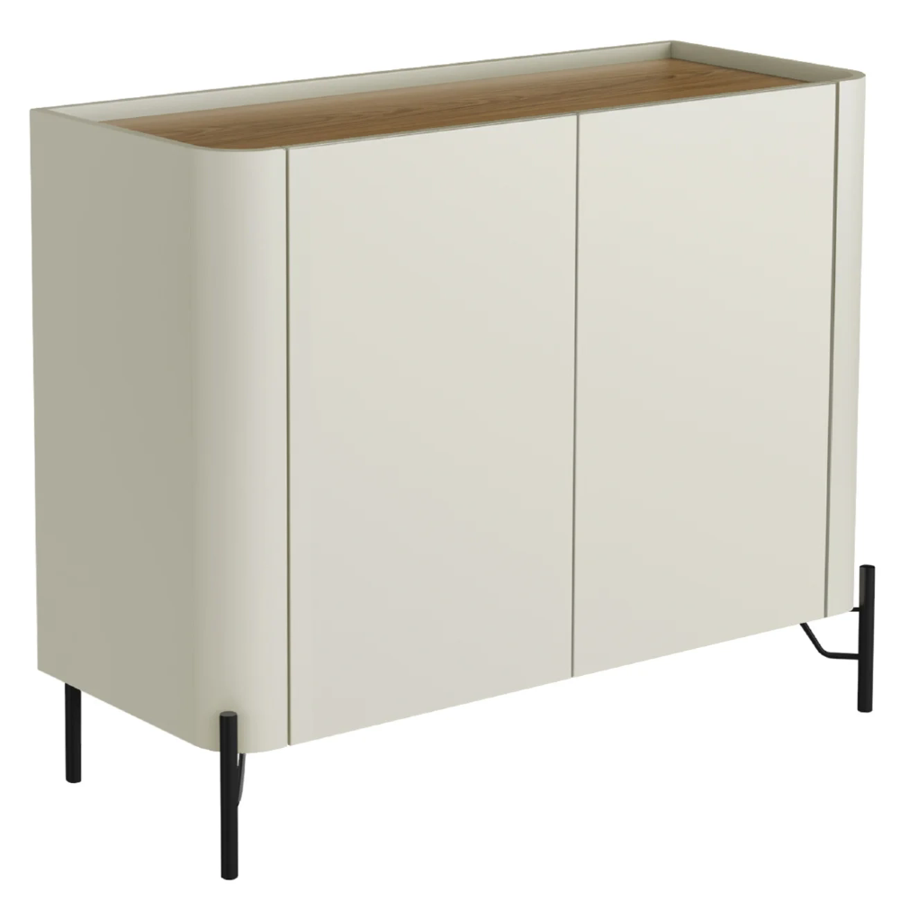 Buffet Aparador 99cm 2 Portas Lisas Blen Louro/Luna/Preto I06 - Mpozenato