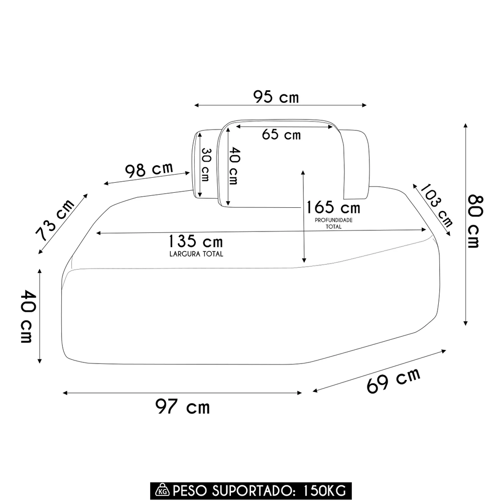 Sofá Chaise Modular 135cm Sala de Estar Moby Sintético Caramelo Z08 - Mpozenato