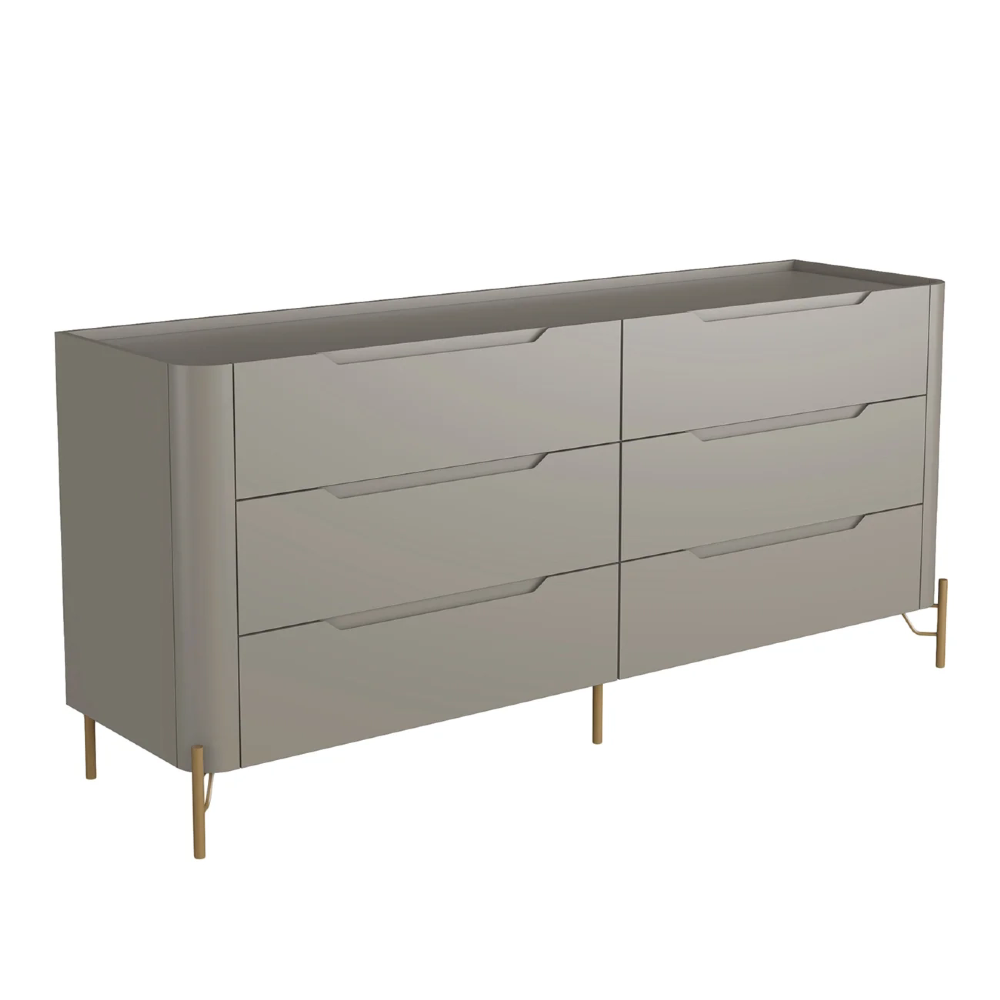 Cômoda Quarto 178cm Casal 6 Gavetas Blen Grigio/Dourado I06 - Mpozenato