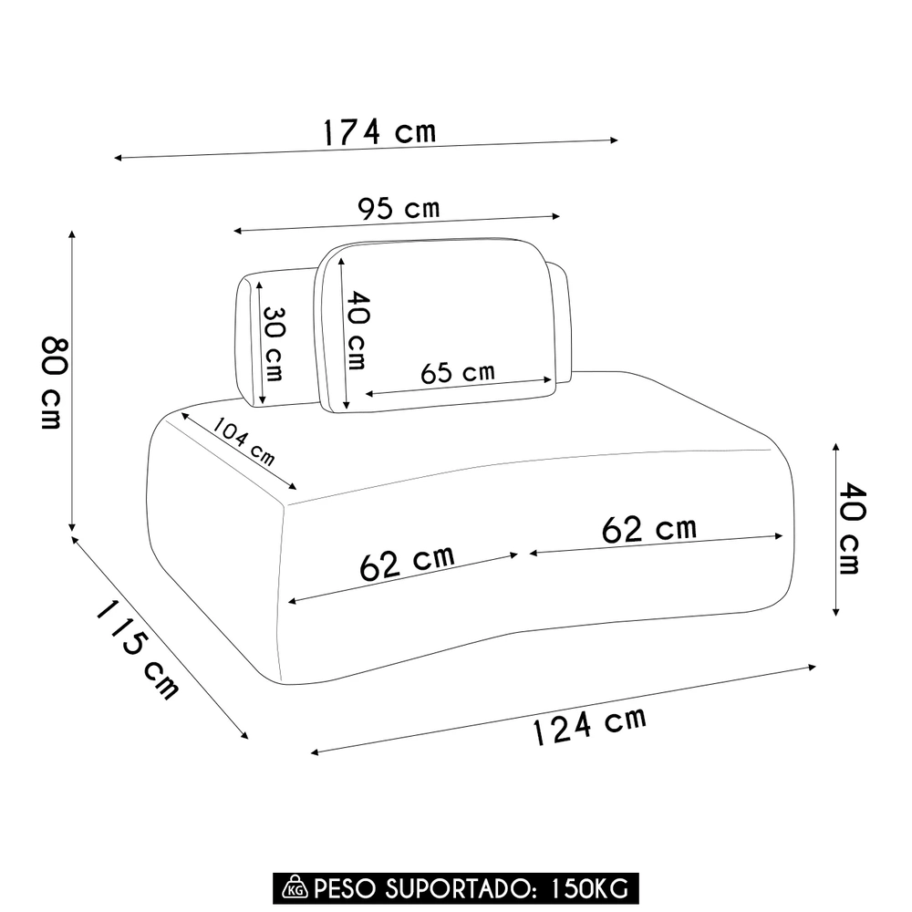 Sofá Modular 174cm Living Sala de Estar Moby Boucle Creme Z08 - Mpozenato