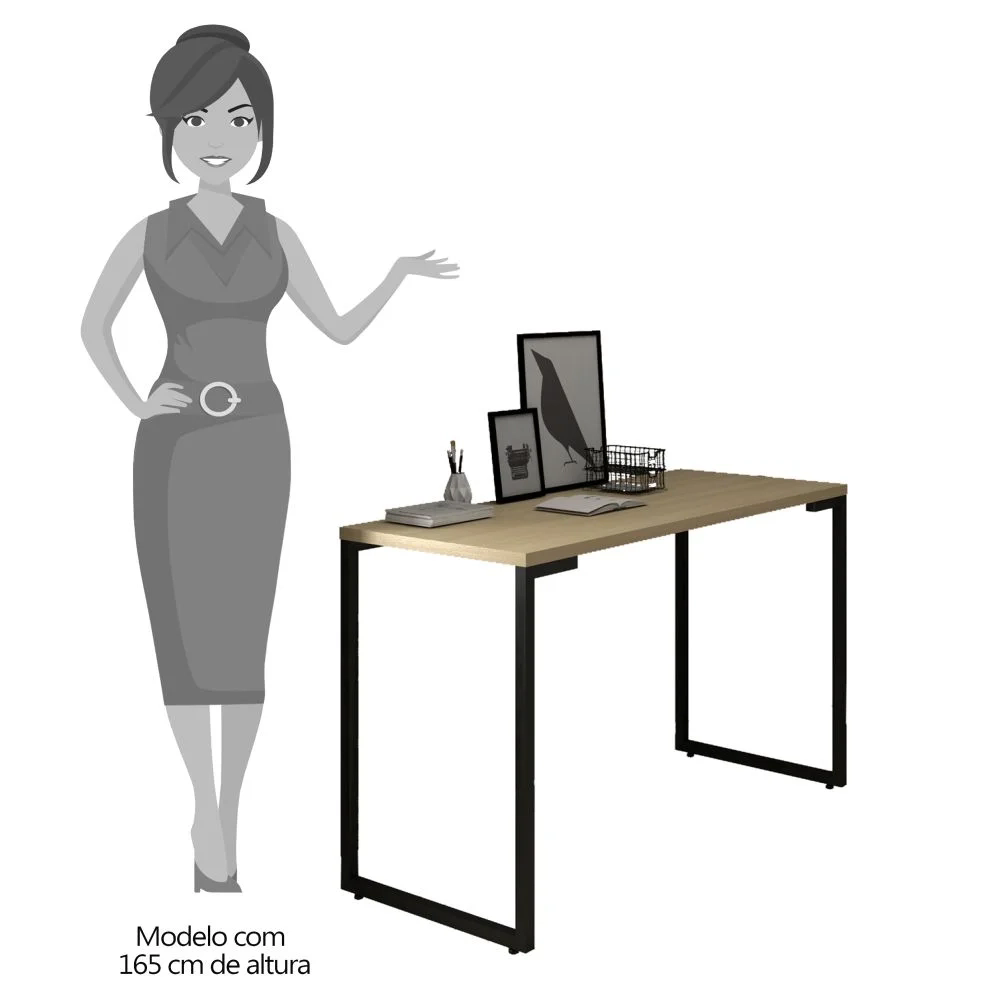 Mesa Escritório 120cm Estilo Industrial New Port F02 Nature - Mpozenato