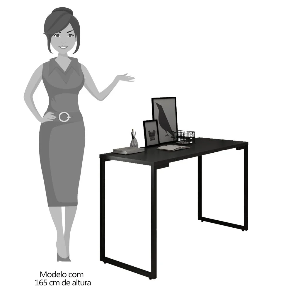 Mesa Escritório 120cm Estilo Industrial New Port  Z34 Preto - Mpozenato